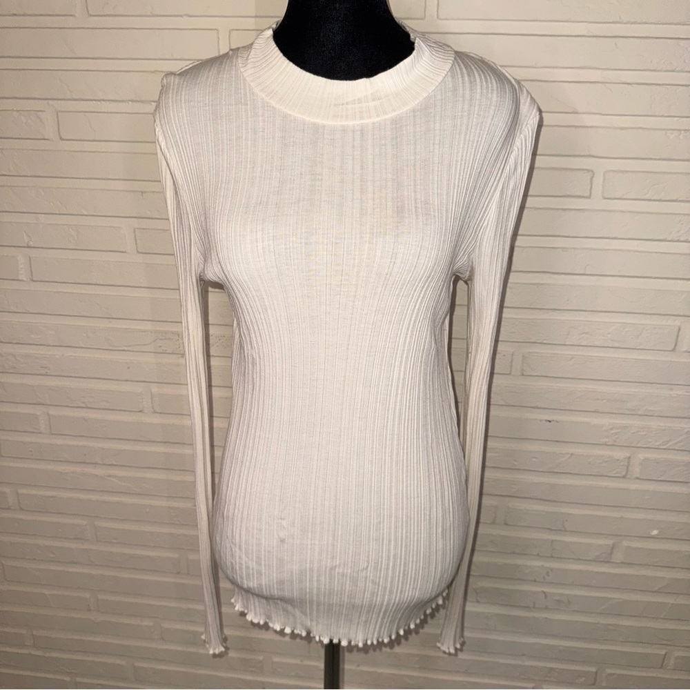 Vince Off White Stretch Cotton Modal Long Sleeve Shirt, Women’s Size Large